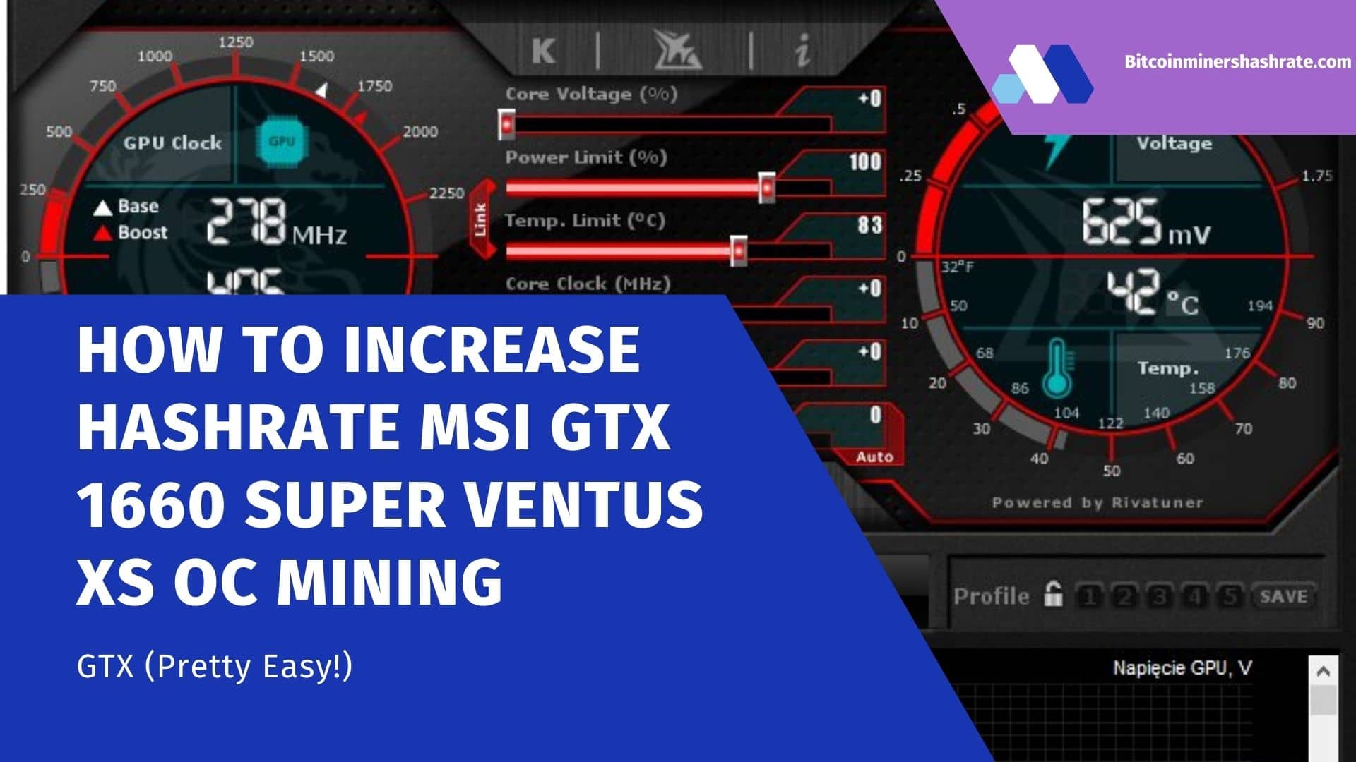 How to increase Hashrate MSI GTX 1660 super ventus xs oc mining