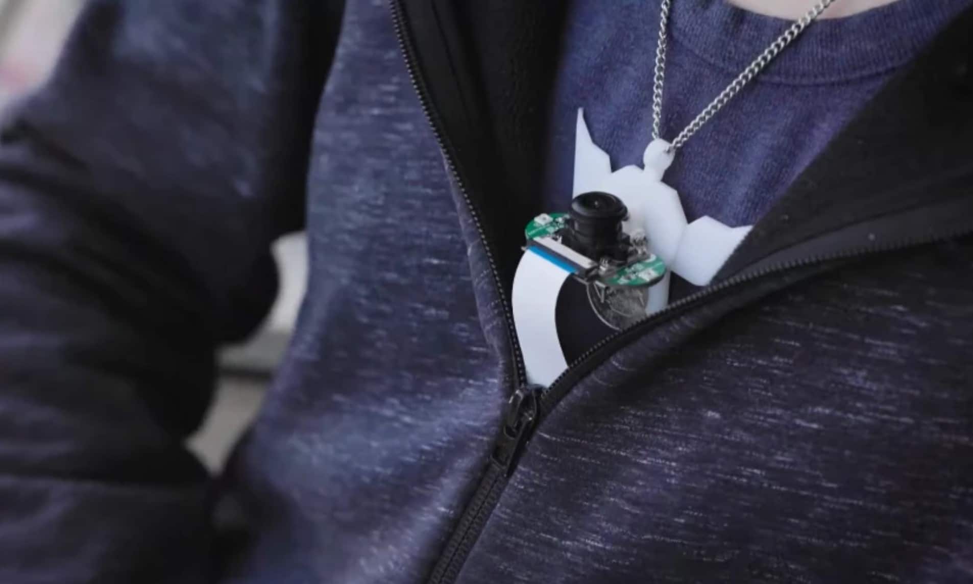 This is Speechin, a necklace camera that recognizes silent commands
