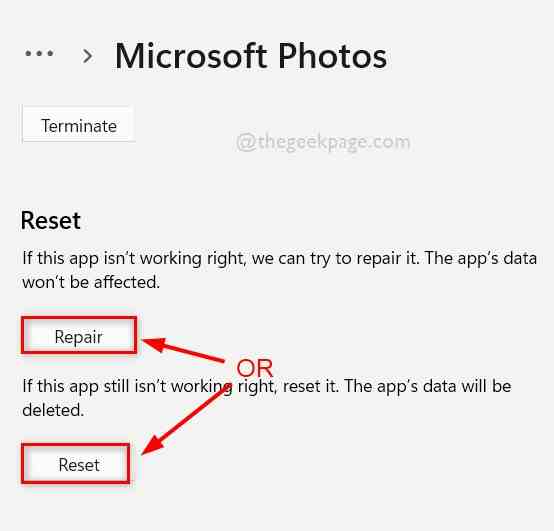 Reset or repair 11zon photos app