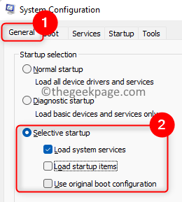 System Configuration General Selective Boot Min.