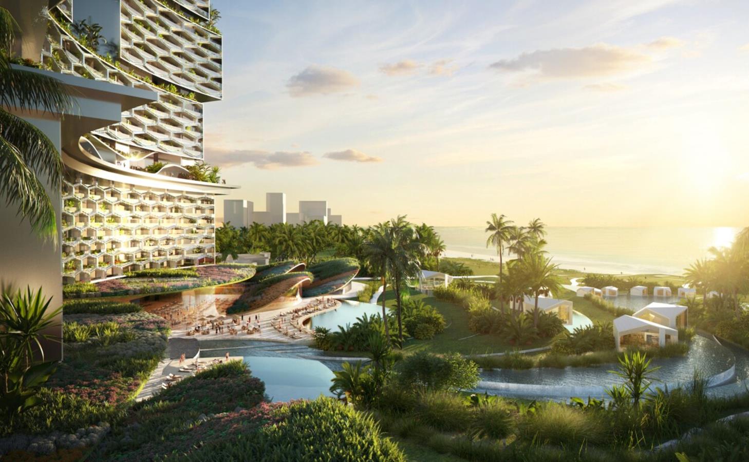 The six-module Sanya Horizon Hotel is like a vertical jungle.  The impressive project is to be built in China