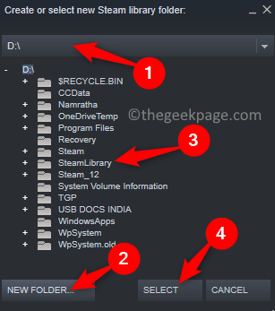Steam creates a new folder and select the min folder