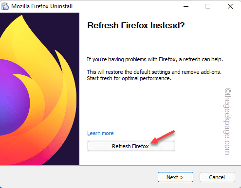 Desinstalación de Firefox desde el panel de control mínimo