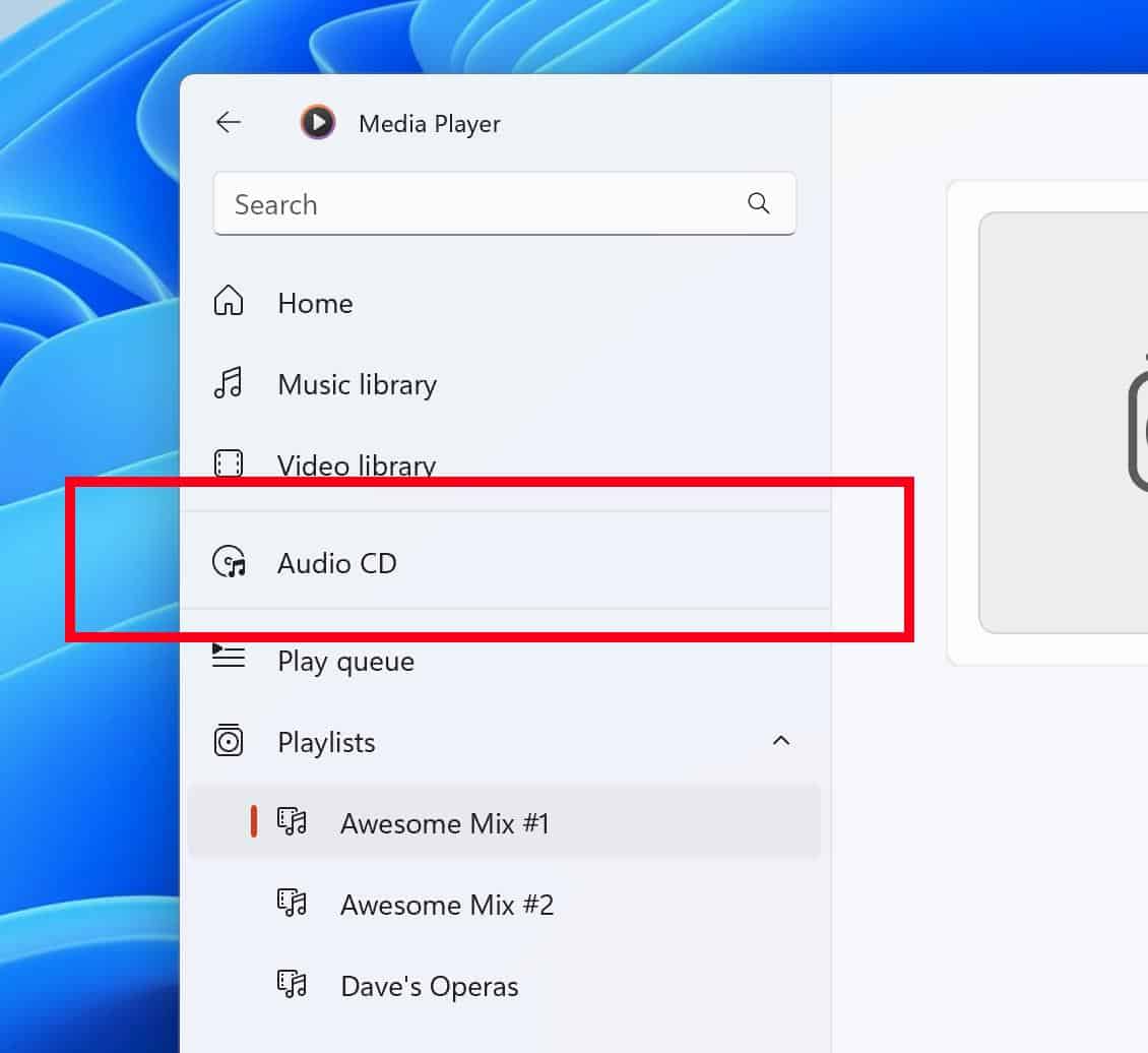 play audio cd in new windows 11 media player