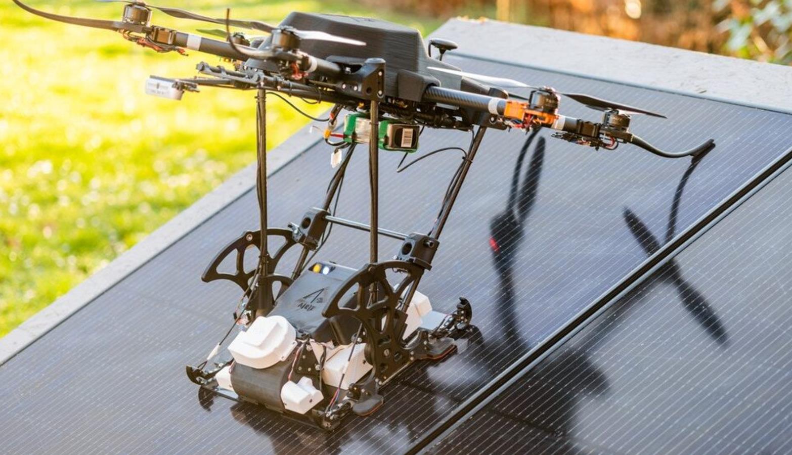 An automated solar panel cleaning system uses drones