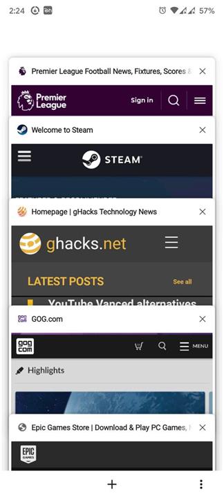Tab stack view of Brave Browser for Android