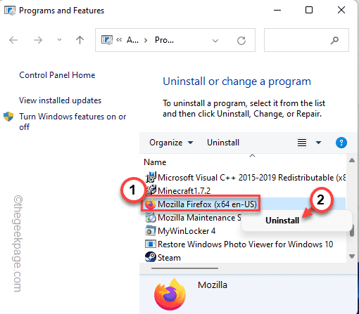 Uninstalling Firefox from the minimal control panel