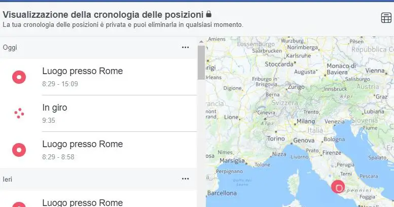 Facebook location history with map of all movements