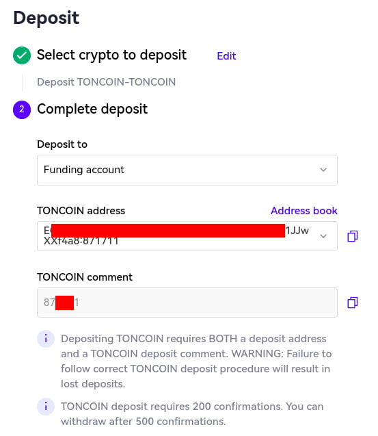 TONCOIN deposit on the OKX OKEX exchange