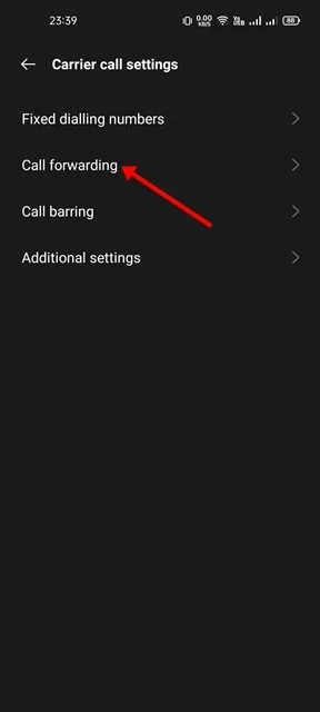 Tap on the call forwarding option