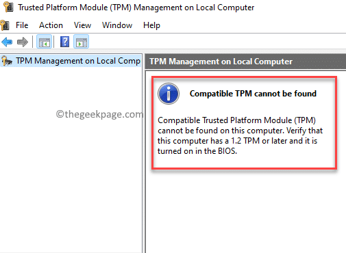 Gestión del módulo de plataforma segura (tpm) en el equipo local No se puede encontrar el Tpm compatible