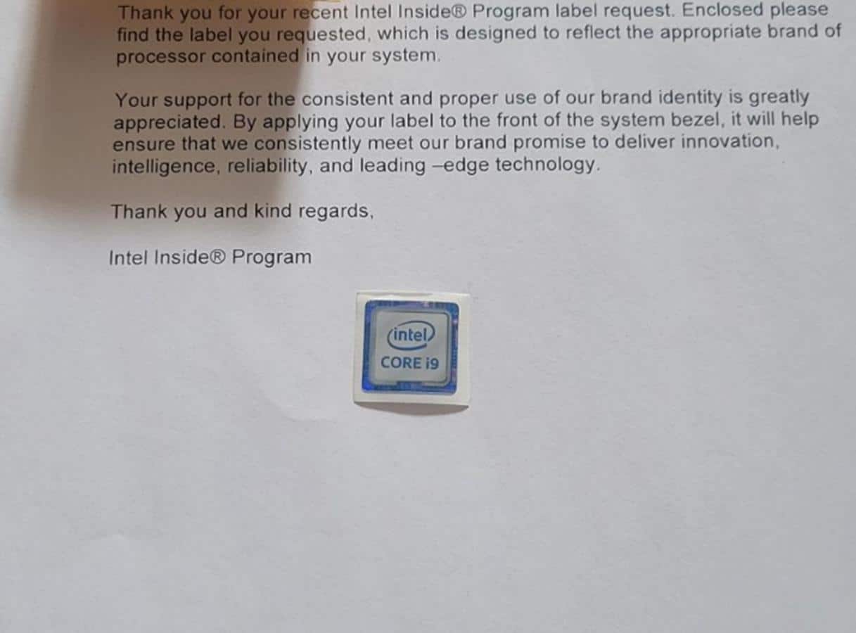 Intel Core Inside like a medal on the housing.  Intel really cares about its customers
