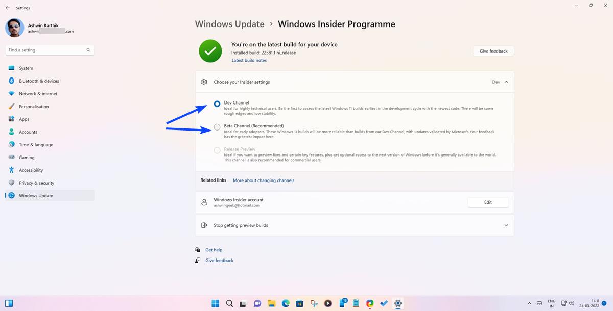 Windows 11 Insider Preview Build 22581 permite a los usuarios cambiar de Dev a Beta Channel por tiempo limitado