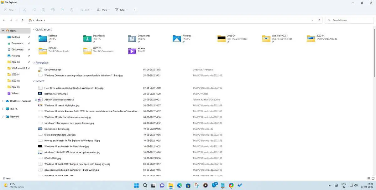 Windows 11 Insider Preview Build 22593 trae la página de inicio para el Explorador de archivos