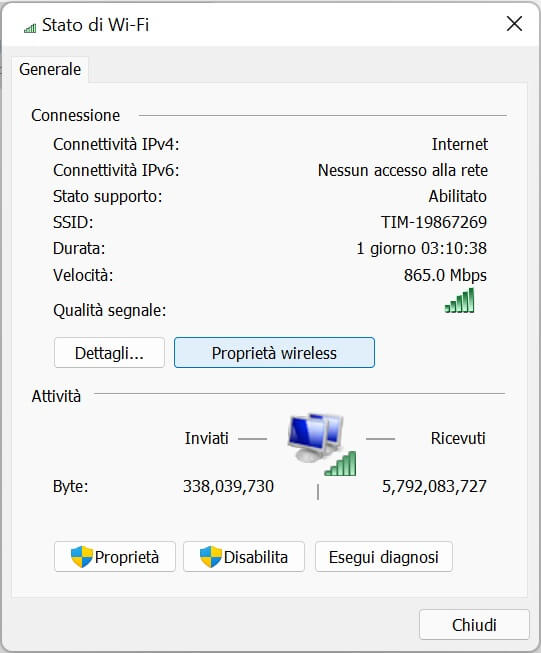 Proprieta Wireless Windows 11