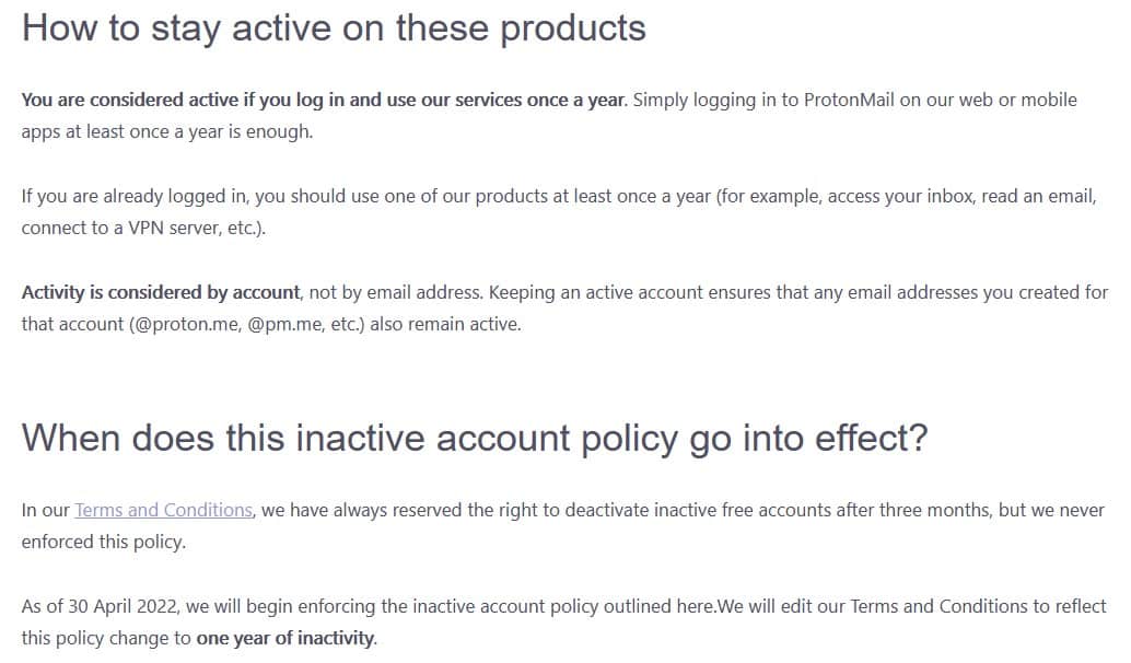 inactive protonmail user accounts