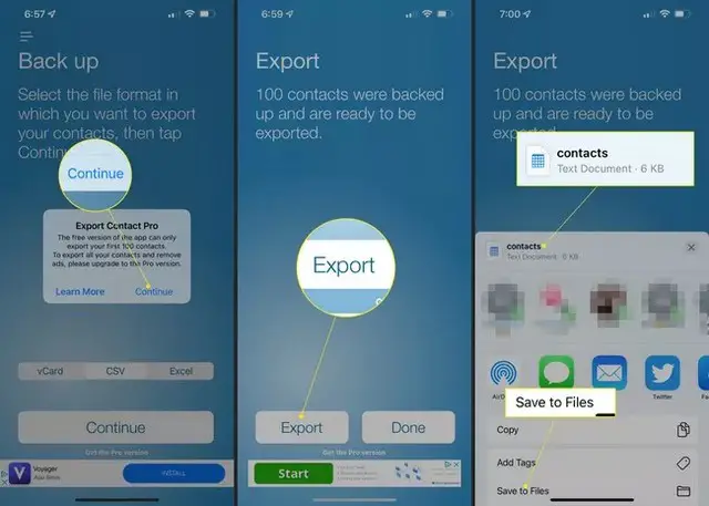 Contact export app