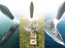 Graphics depicting hypersonic missiles on Zumwalt destroyers