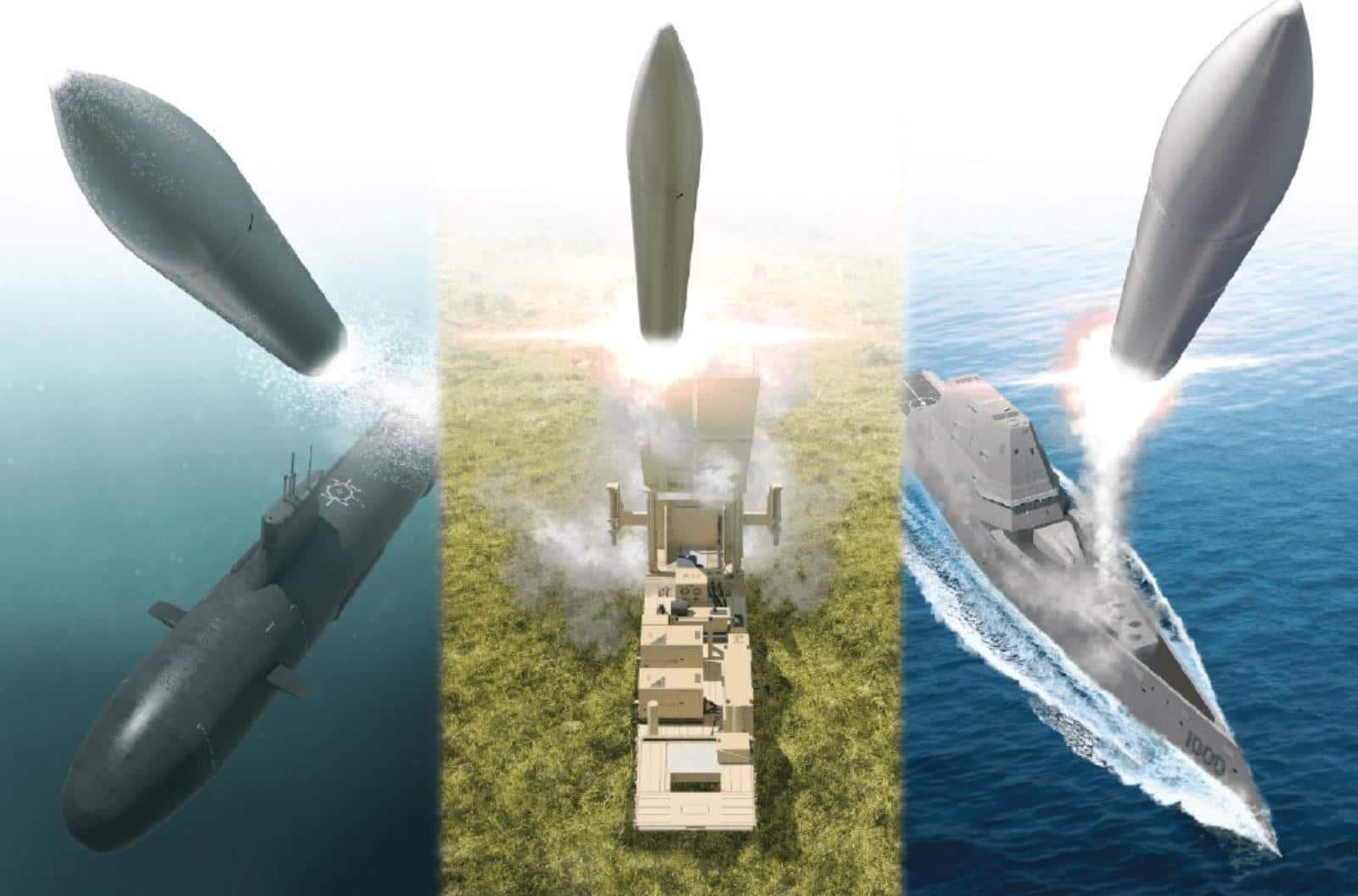 Graphics depicting hypersonic missiles on Zumwalt destroyers