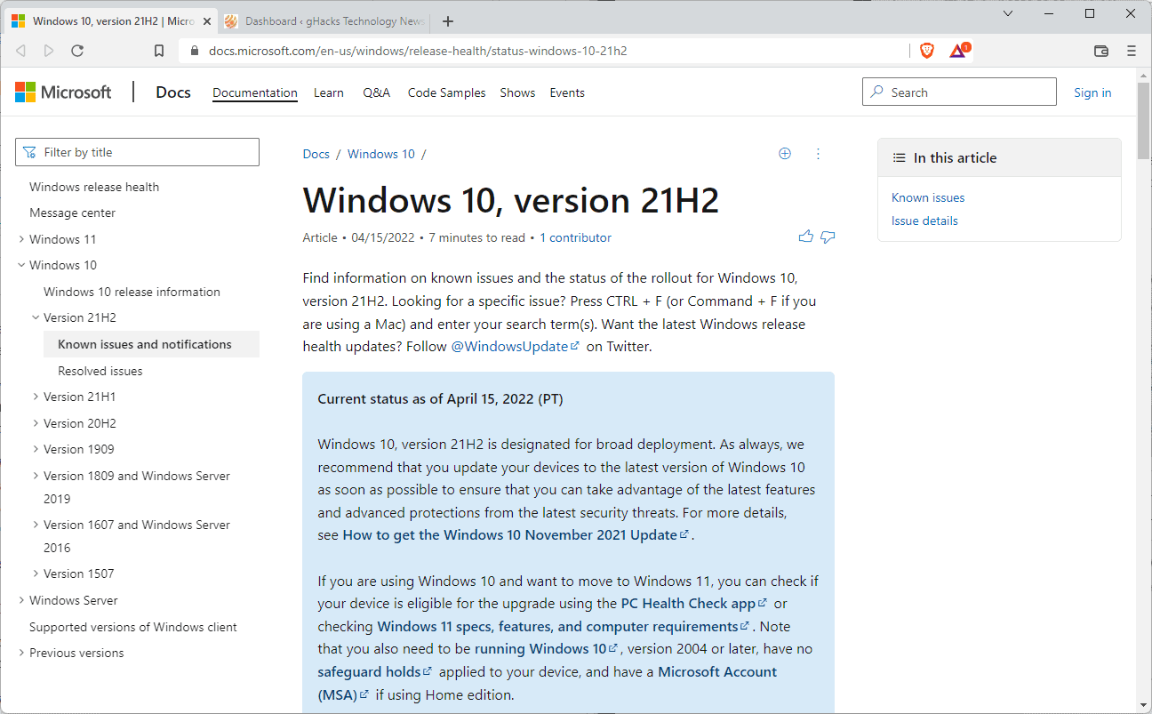 Wide deployment of Windows 10 version 21H2