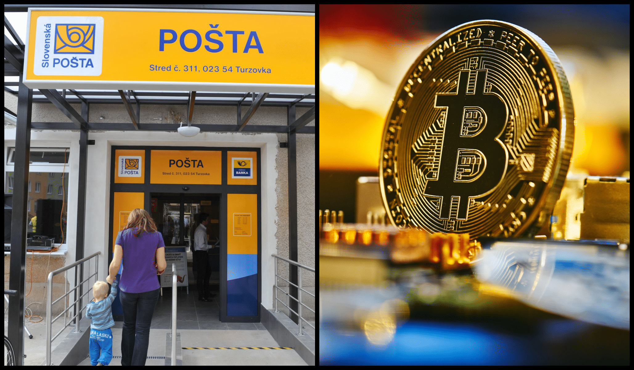 One bitcoin for letters and packages.  You can also buy cryptocurrencies at Slovak Post branches