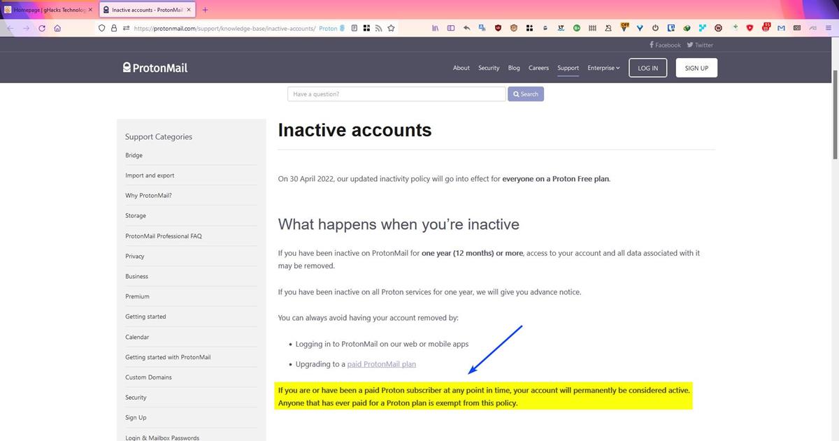 ProtonMail no eliminará cuentas de usuario por inactividad si el usuario había pagado una suscripción