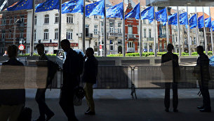 EU flags in the European Quarter in Brussels