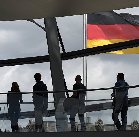 Visitors in the Reichstag building in Berlin, Germany