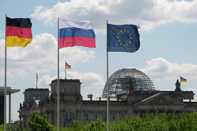 Flags of Germany, Russia and the EU